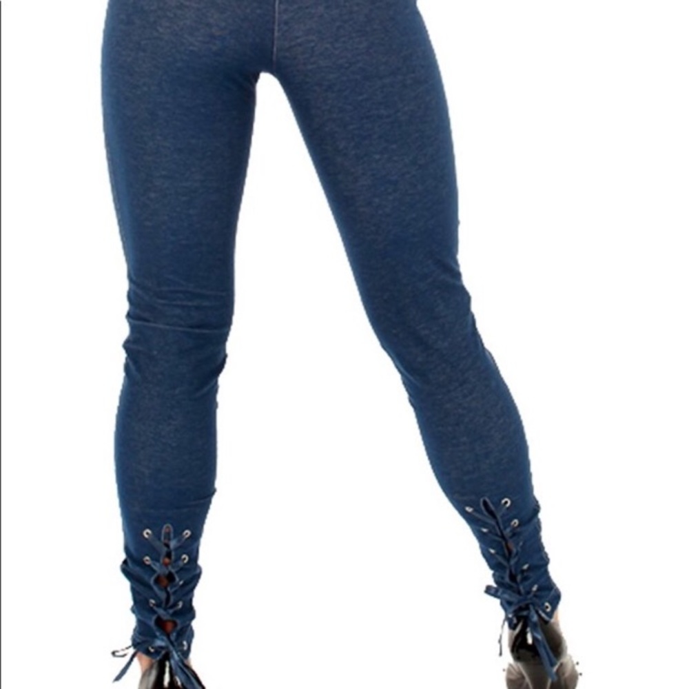 “Denim” Lace Up Leggings
